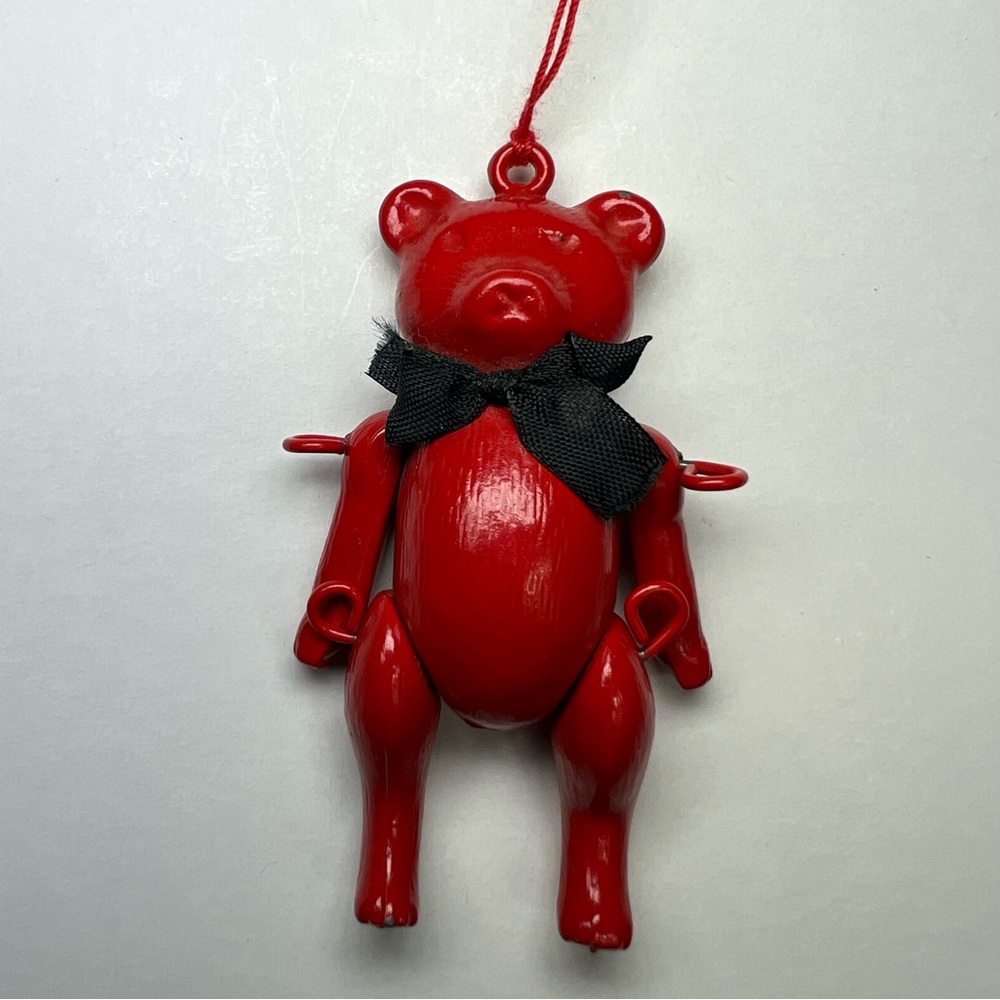Vintage Solid Metal Jointed Teddy Bear Christmas Ornament Movable Limbs